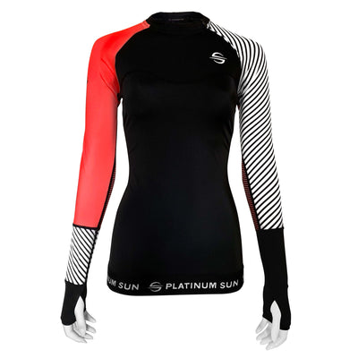 Long Sleeve Swim Shirt for Women UPF 50+ | Stripes - Coral