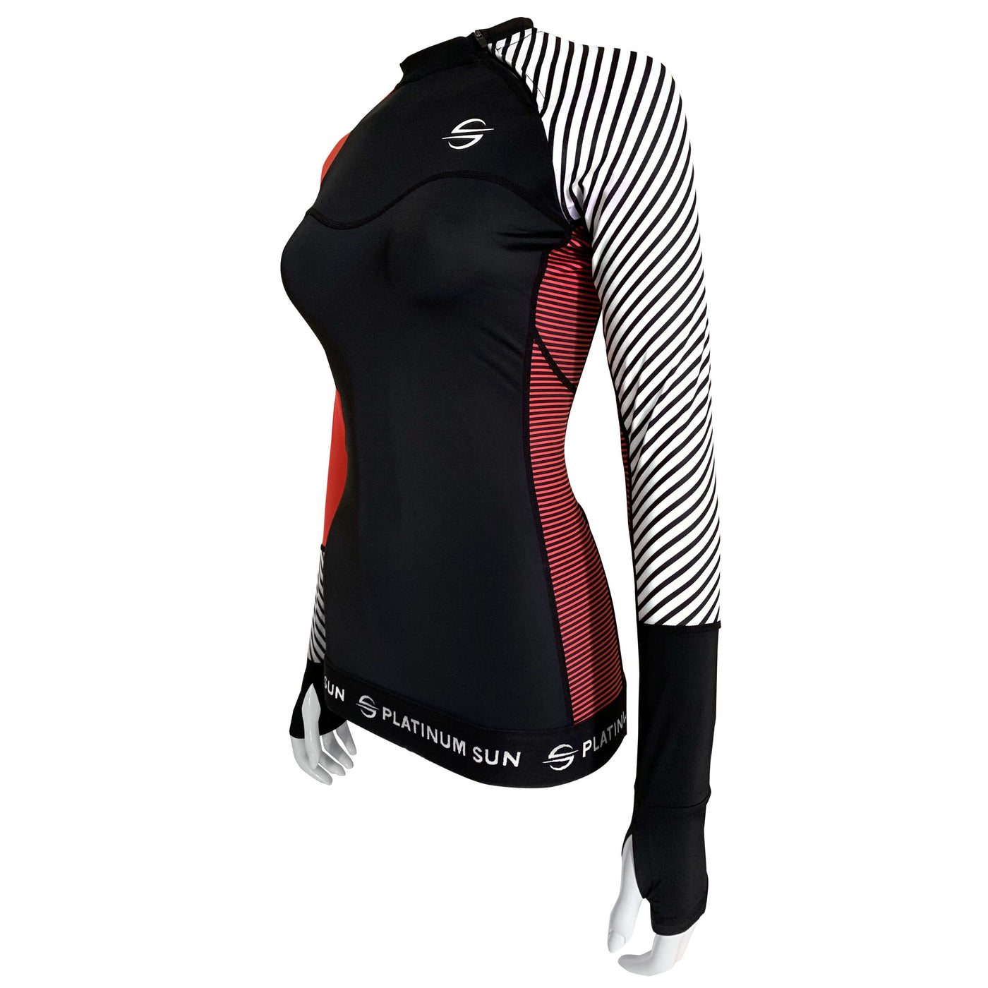 Long Sleeve Swim Shirt for Women UPF 50+ | Stripes - Coral