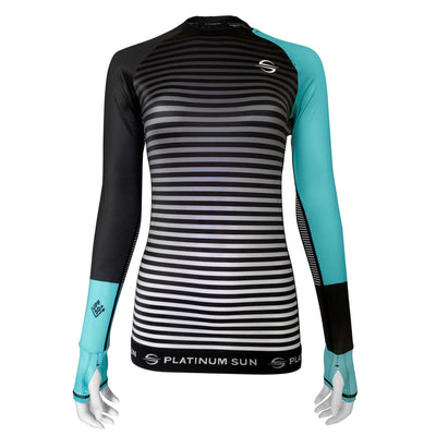 Long Sleeve Swim Shirt for Women UPF 50+ | Stripes - Turquoise
