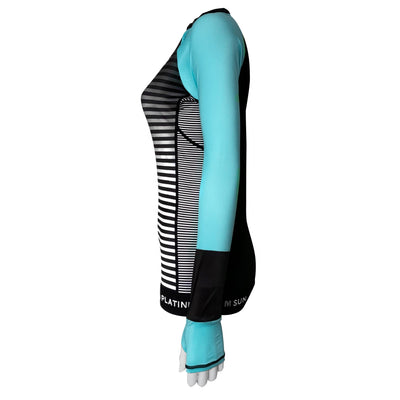 Long Sleeve Swim Shirt for Women UPF 50+ | Stripes - Turquoise