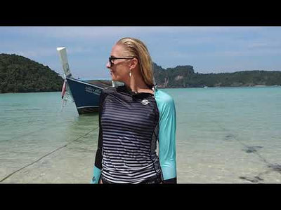 Long Sleeve Swim Shirt for Women UPF 50+ | Stripes - Turquoise